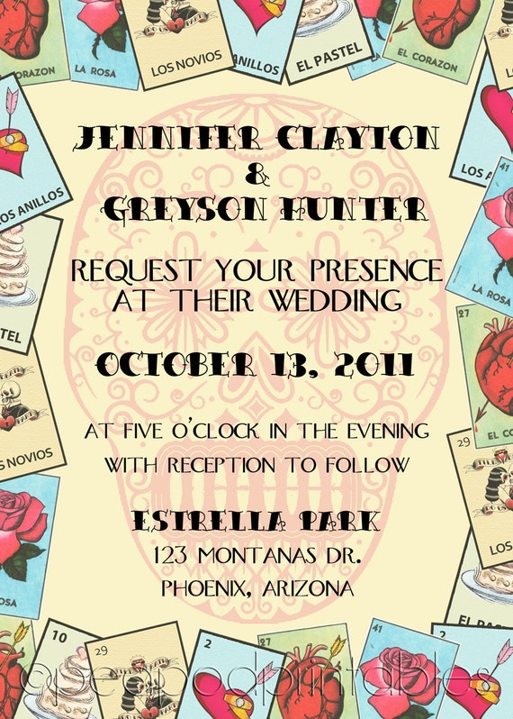 Items similar to Mexican Loteria style Invitation for Wedding or Bridal