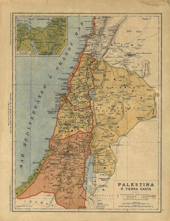 1878 Antique Map of Palestine and the Holy Land by CarambasVintage