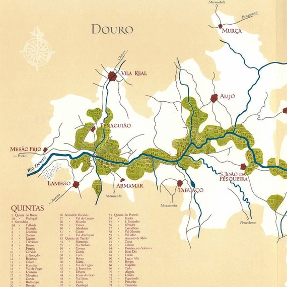 RESERVED 1969 Portugal Vintage Wine Map Douro by CarambasVintage