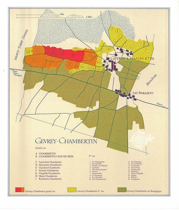 1969 French Wine Map Vintage Gevrey Chambertin