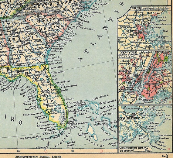 Vintage Map United States USA East 1928