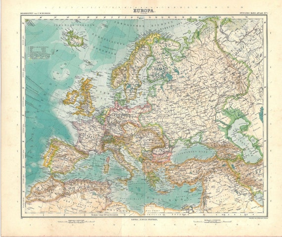 Europe Vintage Map 1911 Stieler Atlas