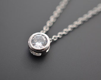 10% OFF, Mini necklace, Solitaire necklace,Silver Necklace,Wedding jewelry,Bridal necklace,Delicate necklace,Anniversary gift,Christmas gift