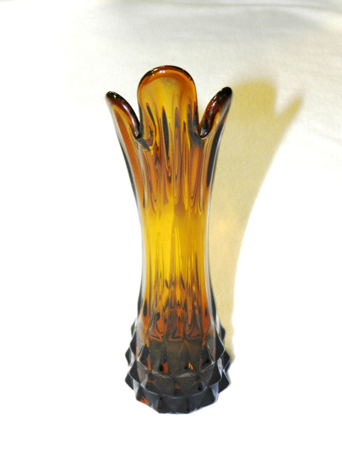 Vintage Hand Blown Glass Vase in Dark Amber