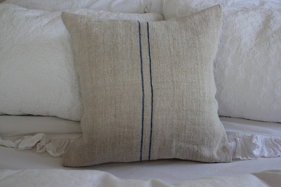 Vintage Grain Sack Pillow Sham Blue Striped