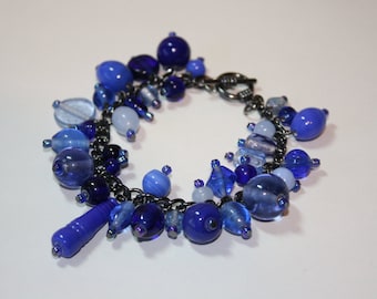 Glass Cluster Bracelet, Blue