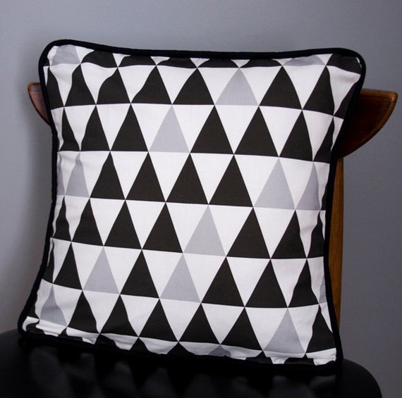 Items similar to Modern Pillow Cushion Cover Black, White, Grey Triangles - 18 x 18 on Etsy
