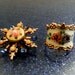 Vintage Vargas Sterling Enamel Ring Size 4.5 and Two Tone Pin Brooch with Accent Faux Seed Pearls and Blue Rhinestones.