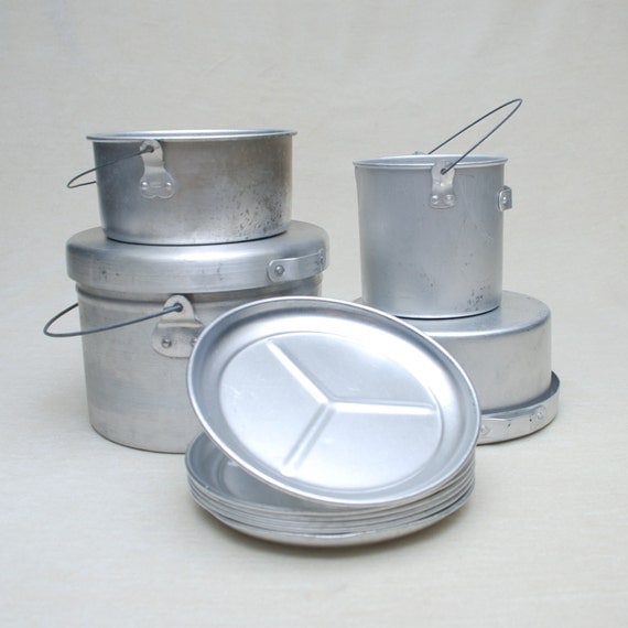 Vintage Camping Cookware Set of 12 Brushed Aluminum
