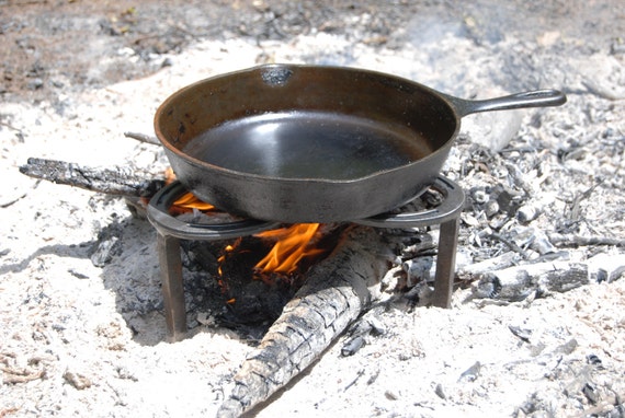 Campfire cook stand, backyard cooking & camping fire pit, using cordwood, firewood, bear bricks, charcoal