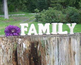 FAMILY Free Standing Chunky Reclaimed Pine Wood Unfinished Handcut Letters Size 3 Inches Tall By 1.5 InchesThick - DIY Home Decor - DIY Gift