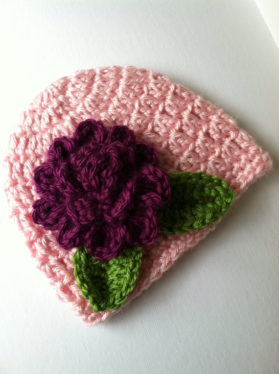 Crochet Baby Hat with Flower, Crochet Baby Hat, Newborn Hat, Baby Hat, Pink Baby Hat, Hat with Flower, Valentine Baby Hat, Infant Hat