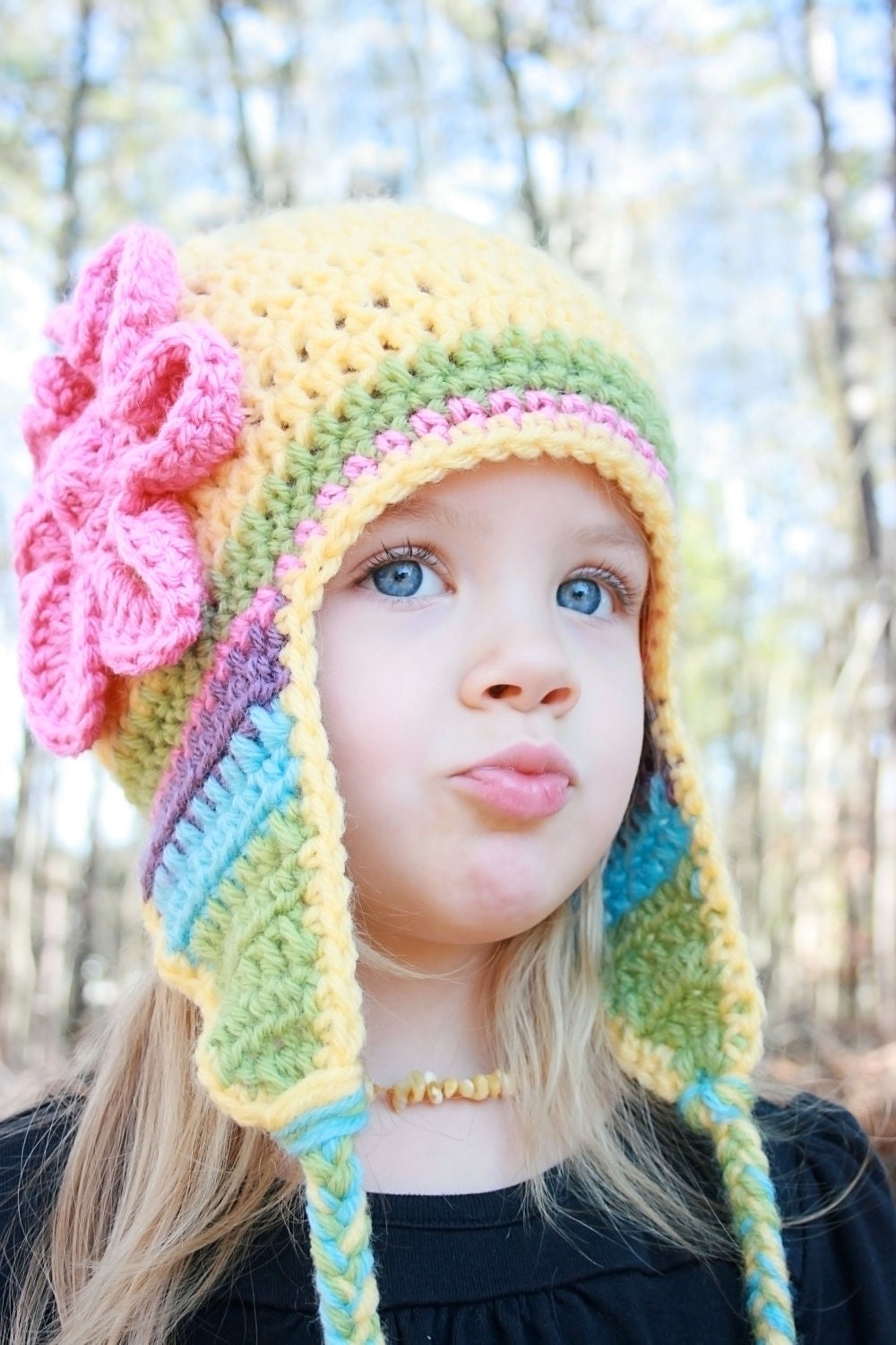 Yellow Crochet Hat with Flower and Earflaps Crochet Baby Hat