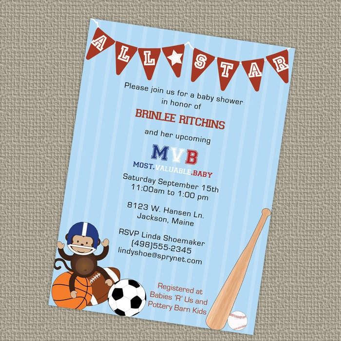 Sports themed baby shower invitation All Star Invite MVB