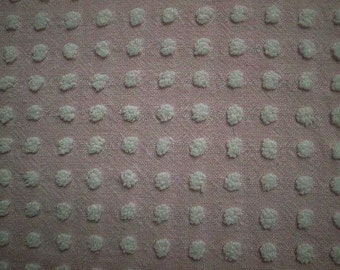 Morgan Jones PINK with WHITE POPS Vintage Chenille Bedspread Fabric- 24" X 24"