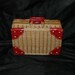 Vintage Wicker Red Leather Top Latch Case Handles Primitive Picnic Basket Dolls Toys Carry Case Country Farm House Cottage