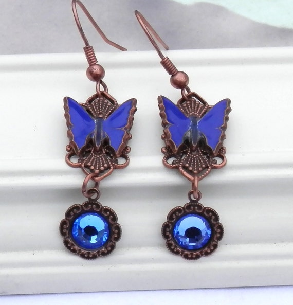 Cobalt Blue Butterfly Filigree Earrings by LovelyFleur on Etsy