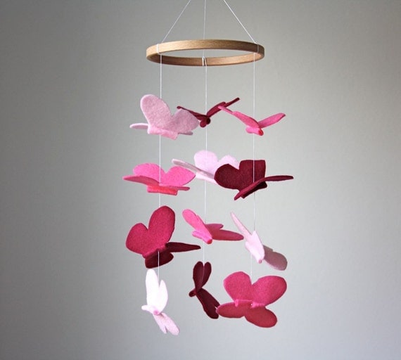 Pink Butterfly Mobile Pink Baby Crib Mobile by littlenestbox