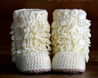 Baby Crochet Boots Pattern - Furrylicious Booties- Loop-de-Boots - Pattern number 200 Instant Download kc550