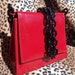 Vintage Red Purse Lucite Black Chain Strap Vinyl Handbag Clutch 1980's Rockabilly Accessories