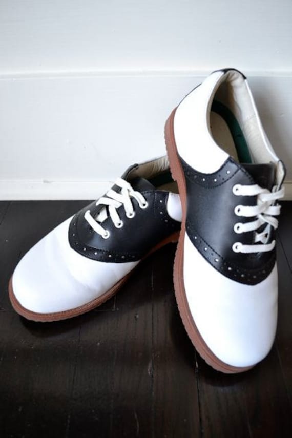 Leather Saddle Shoes Preppy Shoes Black and White Leather