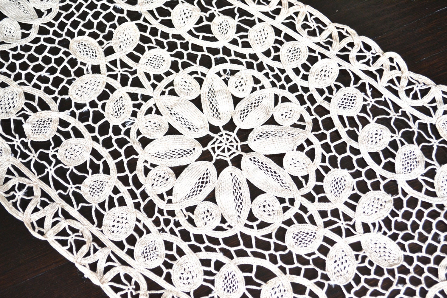 Antique Lace Table Runner Irish Lace Ecru Doily Hand