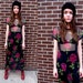 90's Mesh Floral Black Rose Stretchy Sheer See Through Grunge Maxi Dress
