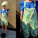 Floral Neon Pastel Daisy Lime Greeen Grunge Denim Overalls Shorts