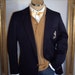 RESERVED for KOFFI Men's Navy Blue Wool Blazer with Stitched Pocket Crest - Size Large