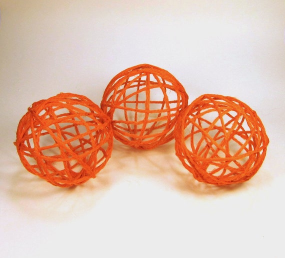 Items similar to Rustic Decor Balls (Set of 3) - SMALL ORANGE Natural ...