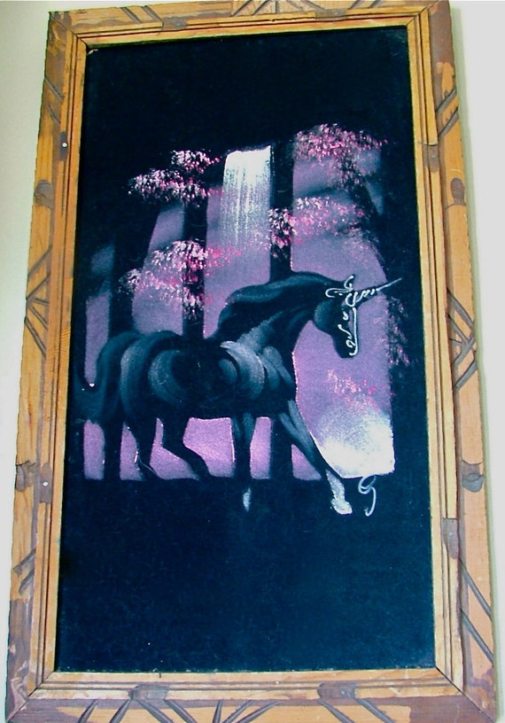 Vintage Unicorn Velvet Painting RESERVED