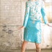 Reserved erostamabadi. sea foam silk and sequined shift dress. 60s soirée. aqua floral.