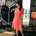 lox ness. vintage 70s salmon sun dress. deep v elastic waist. size medium