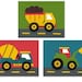 Reserved for Cindi construction theme, truck, tractor, blue, green, red, transportation, cars, set of 3, Nursery or children's room artwork