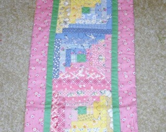 Log Cabin Aunt Grace 30s reproduction fabrics scrappy quilted table runner-9 by 33 inches