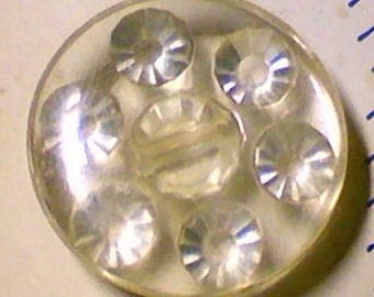 Unusual Set of 5 Vintage Clear Plastic Rhinestone Look Buttons Original Card 3/4 Inch 19mm Sewing Buttons