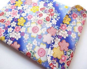 iPad mini bag Kindle paperwhite case Kobo glo cover padded tablet case - Kimono cotton fabric cherry blossoms blue