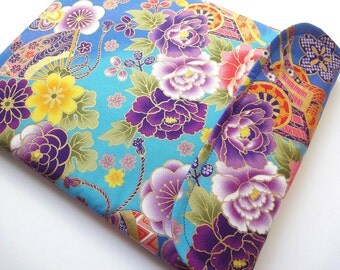 Kobo glo cover, Kindle paperwhite case, kobo mini sleeve Japanese gadget case Kimono cotton fabric Sensu float teal blue