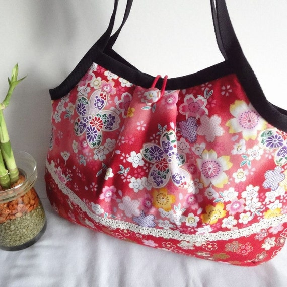 Japanese Kimono Pattern Granny bag purse flowers by MofLeema
