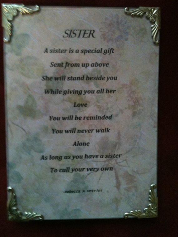 elegant glass framed sister poem gift