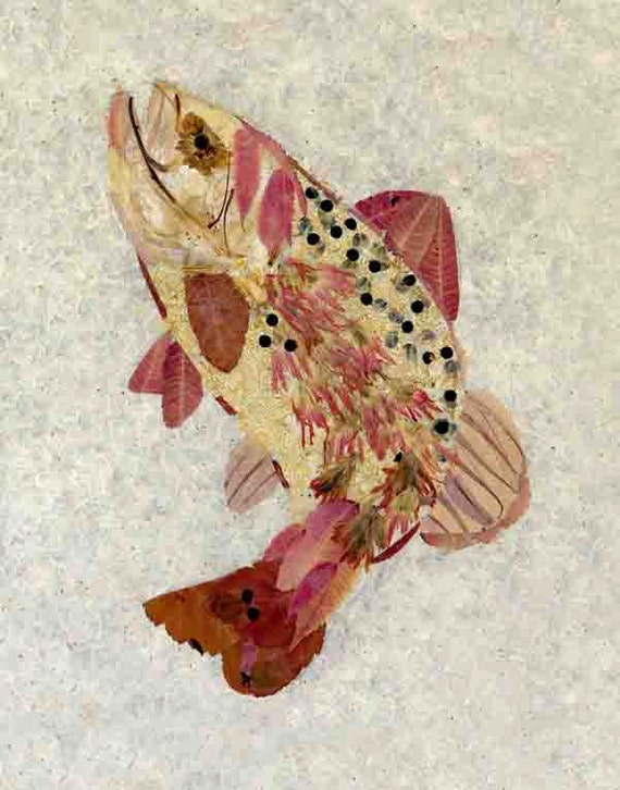 Rainbow Trout Pressed Flower Art Fishing Print