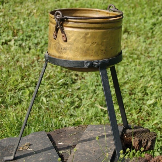 Authentic Antique Handmade Brass Kettle with Contemporary Hand