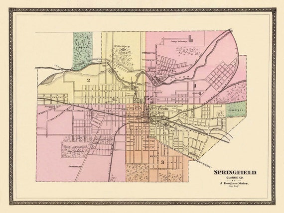 Vintage map of Springfield Ohio Print 16 x 21 by AncientShades