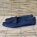 Vintage Lady's Dark Blue Woven Leather Shoes - Measurements in inches