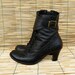 Vintage Lady's Black Leather Lace Up Zip Up Booties With Side Buckle Size EUR 36 / US Woman 6