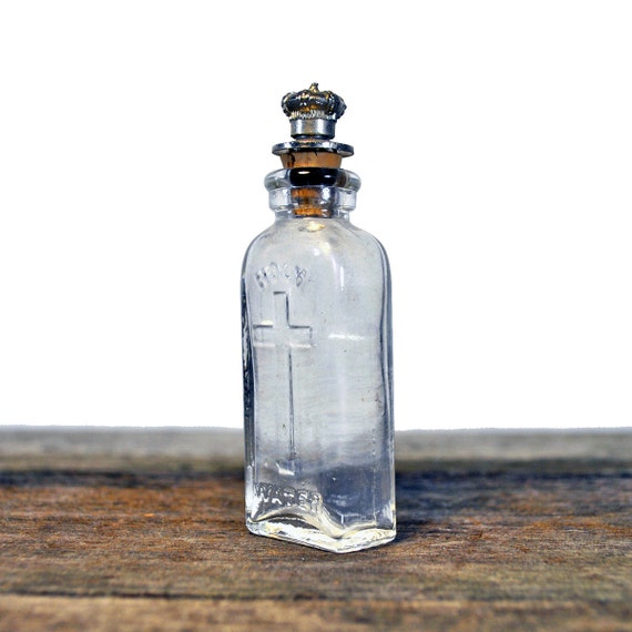 Antique holy water bottle with crown by pennyfarthingvintage