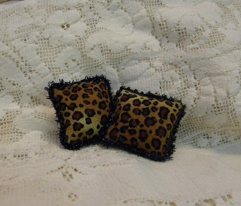 Leopard print pillows with beaded fringe trim dollhouse