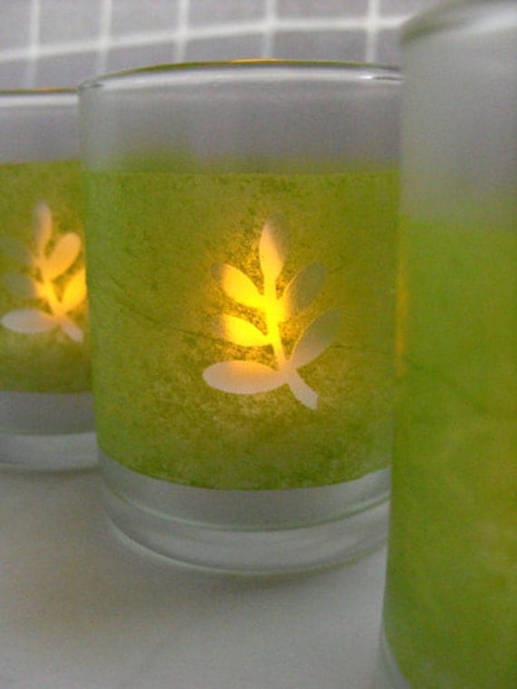 Glass Votive & Tealight Candle Holders spring green leaf