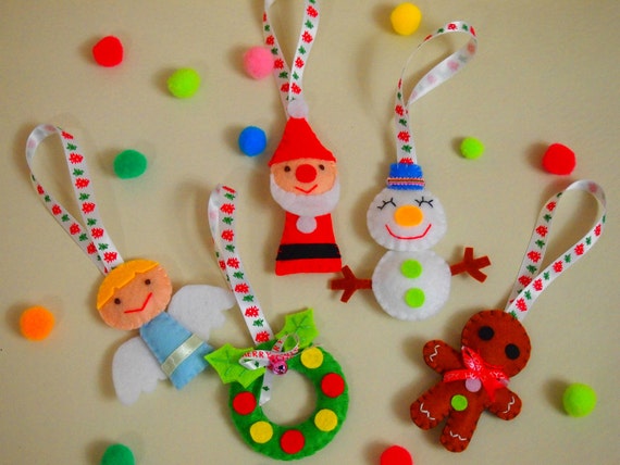 Items similar to Christmas Felt Ornaments - Set of 5 on Etsy