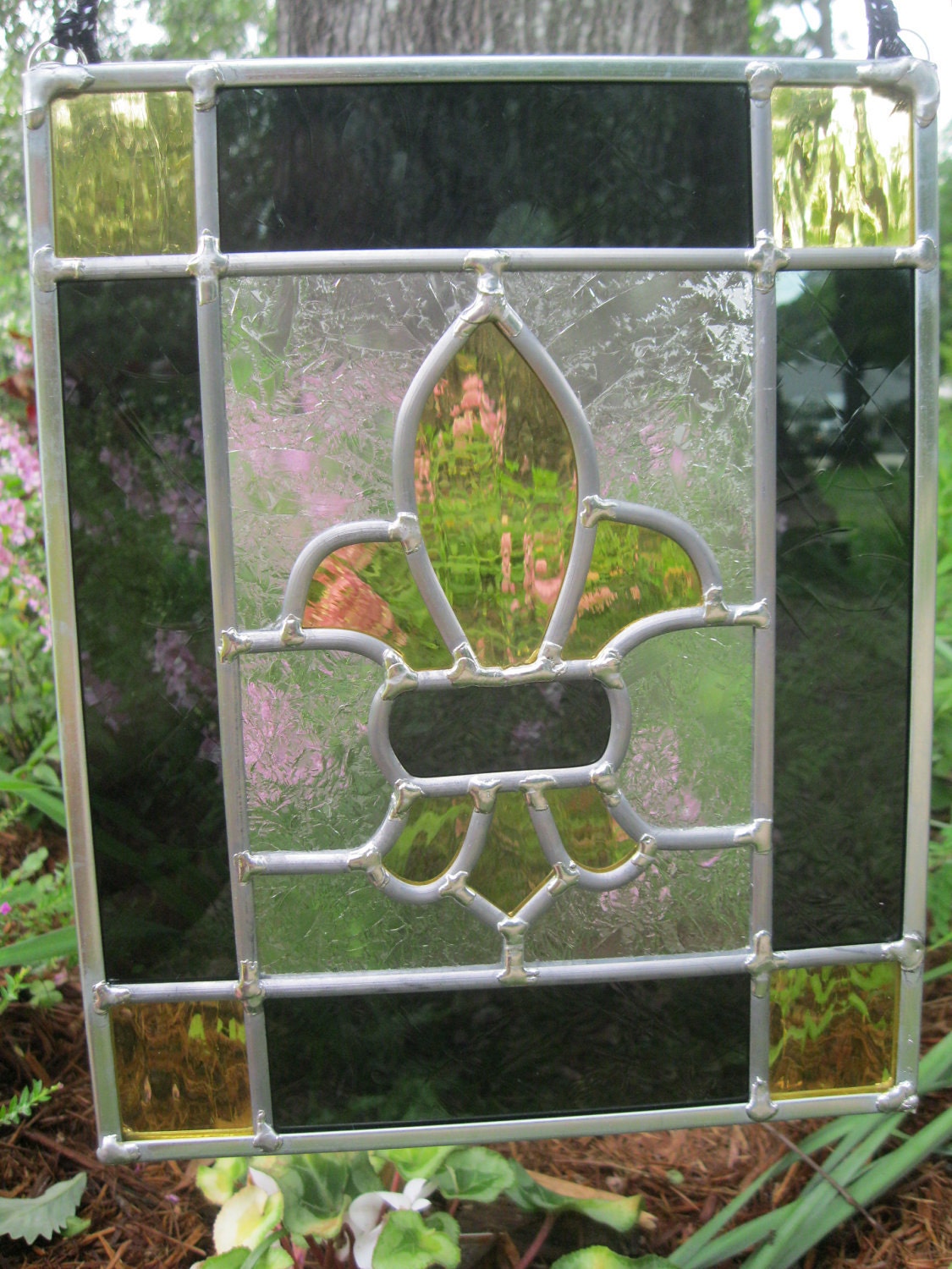 Items similar to Saints Fleur De Lis Stained Glass panel. Black and ...